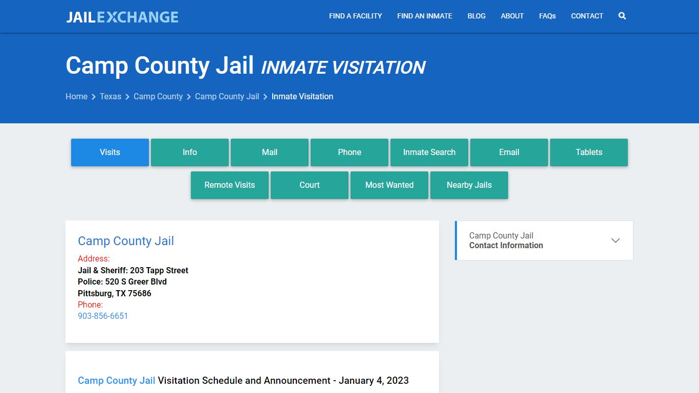 Camp County Jail Inmate Visitation - Jail Exchange